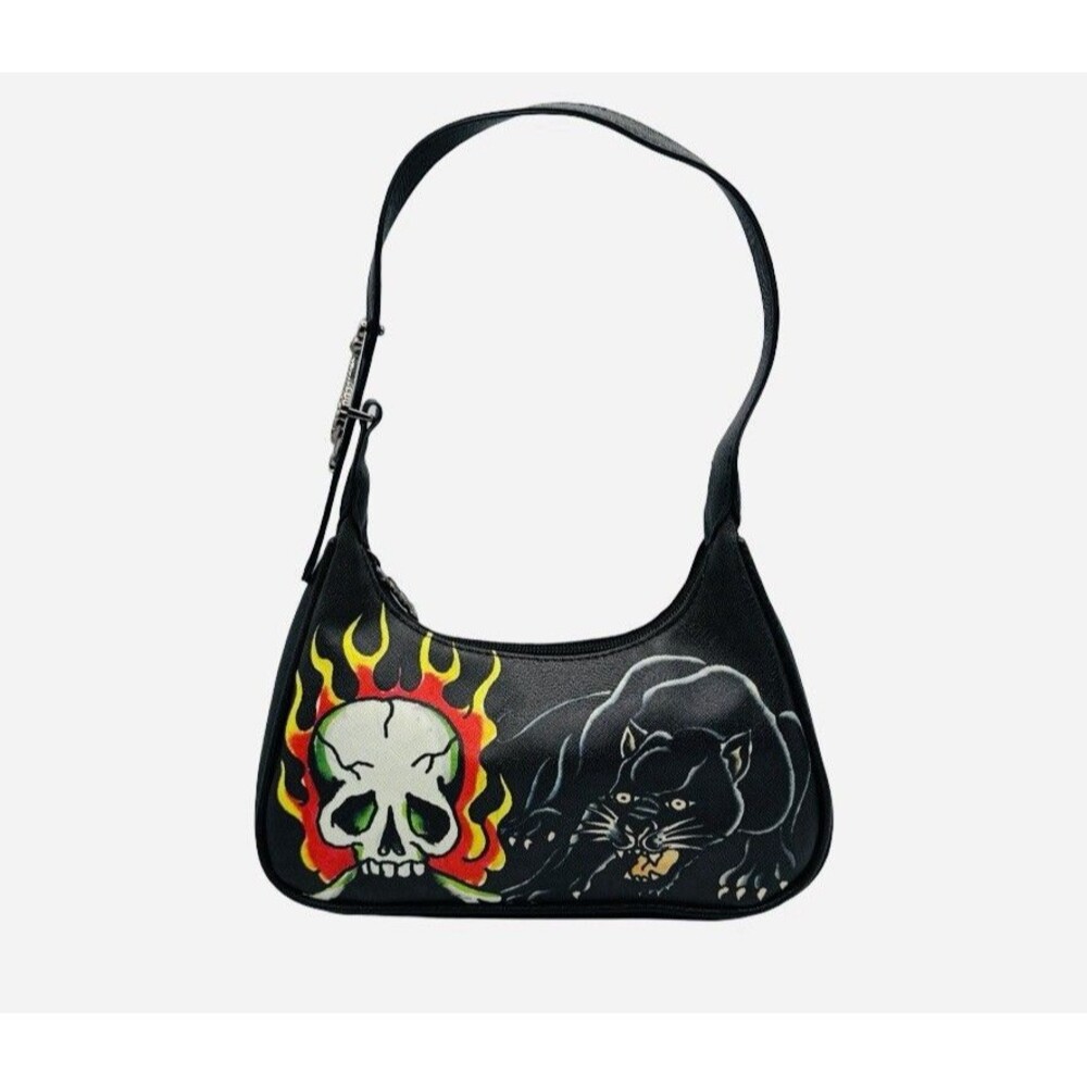 Ed Hardy Skull Black Red Panther Goth Shoulder Dust Bag Purse NWT